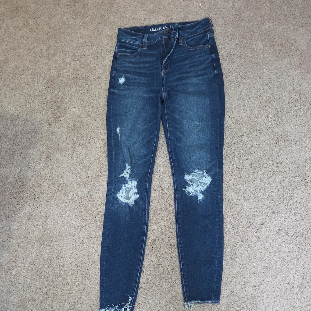 American Eagle Outfitters Blue Skinny Jeans with Distressed Details Size 0
